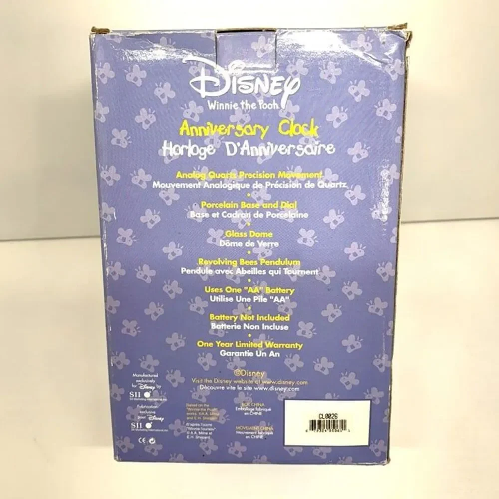 1991 Vintage Disney Winnie The Pooh Anniversary Clock Glass Dome Bees - in box